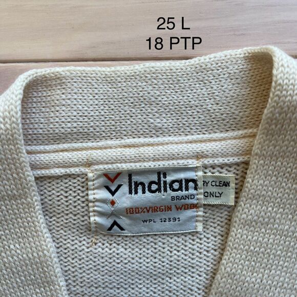Vintage Letterman Cardigan Small Beige Wool Sweater 60s Indian Brand Made in USA - Picture 7 of 9